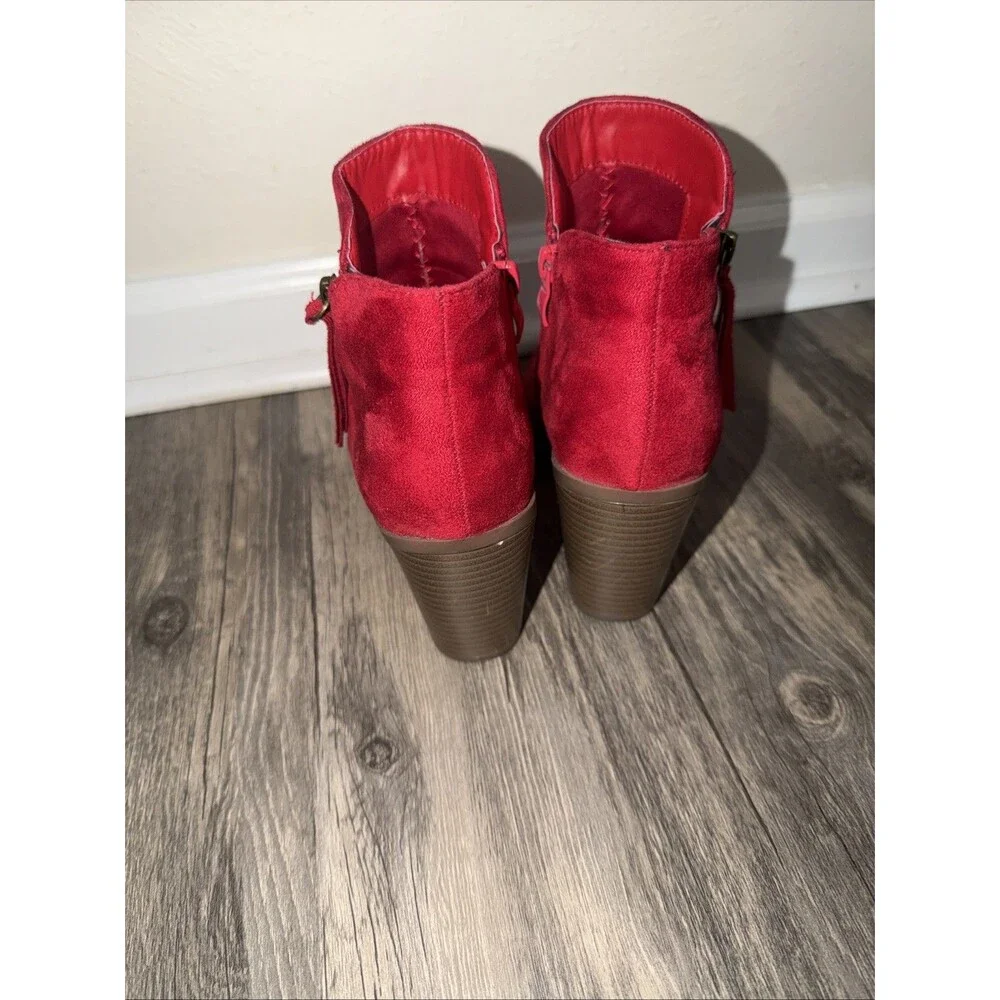TRENDSUP Women's Fashion Side Zipper Booties Red 6.5 Suede - Picture 10 of 10
